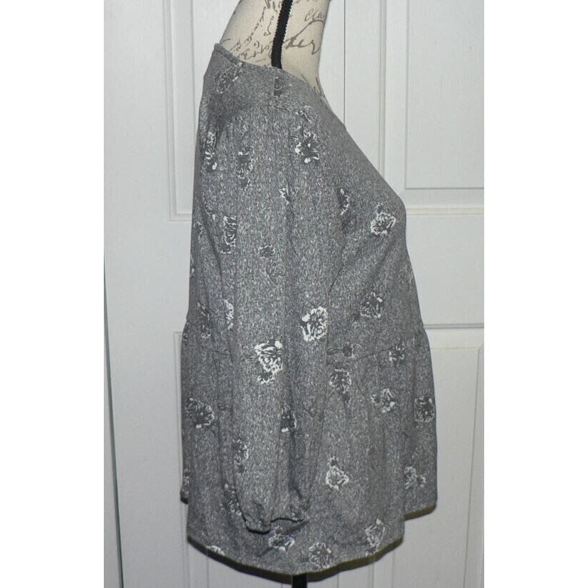 Bobeau Boho Blouse Large Whisper White Black NEW Babydoll Top Peplum 3/4 Sleeve