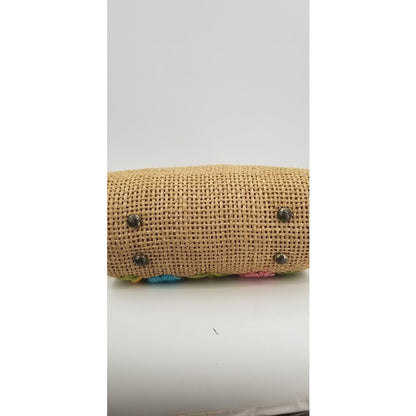 Vintage Floral Flowers Straw Hand Bag Purse Tote Phillipines