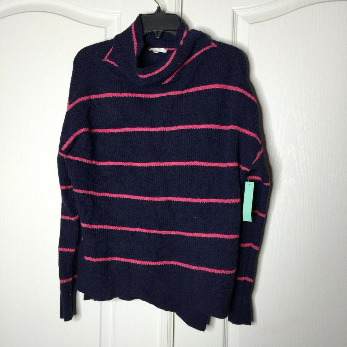 NWT Abound Mock Neck Pullover Sweater Ribbed Knit XX-Large Blue Pink Striped