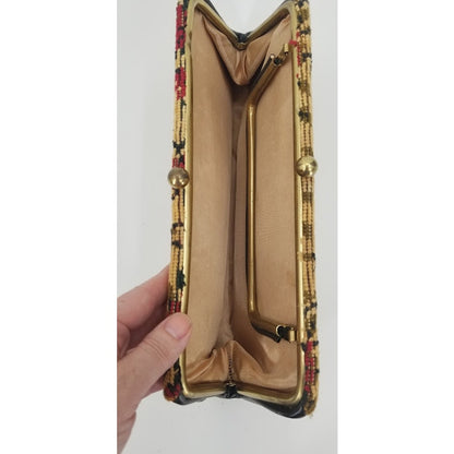 Vintage Tapestry Cross Stitch Wallet Clutch top handle purse bag handbag