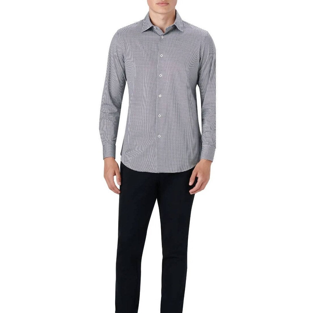 Bugatchi Black White Men's woven Classic Fit shirt Large Button Up Houndstooth
