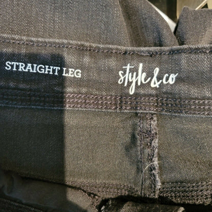 Style & Co Tummy-Control Straight-Leg Jeans High Rise Black Smudge Size 18 pants