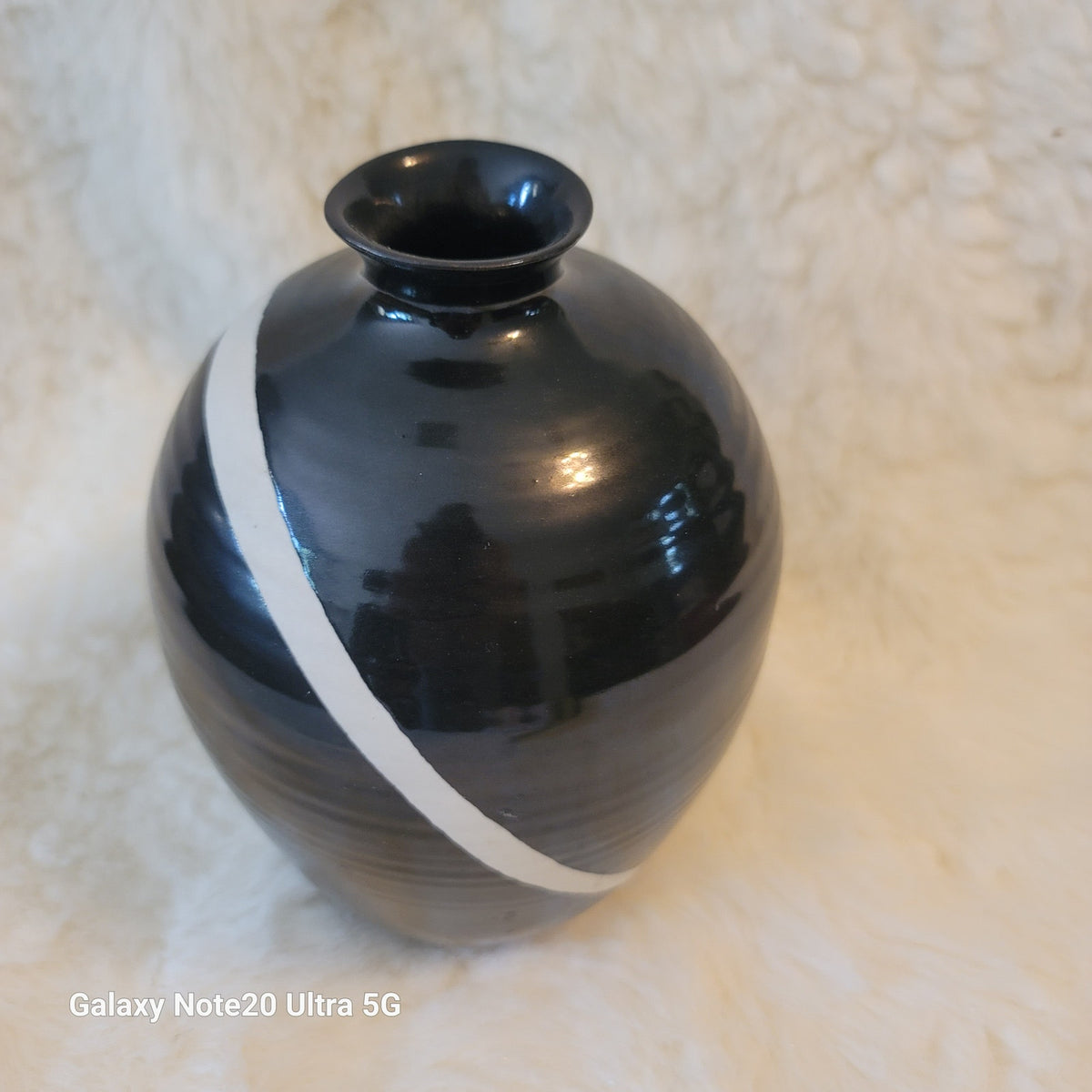 1982 Jan Valerie Art Pottery Black White Vintage Monochromatic Vase Contemporary
