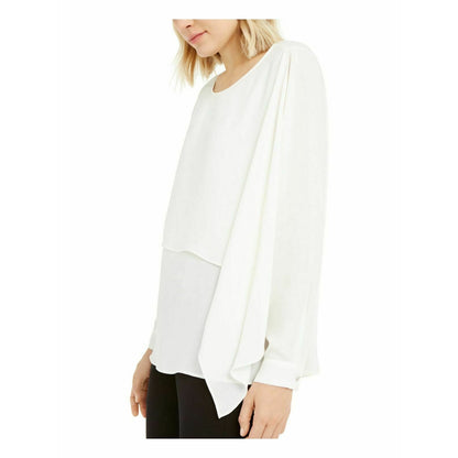 ALFANI Casual Tier Top Blouse Long Sleeve Scoop Neck Ivory Size 2 XL extra large