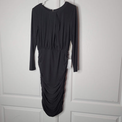 Eliza J Ruched Long Sleeve Stretch Jersey bodycon Dress Jewel Neck Black Size 8