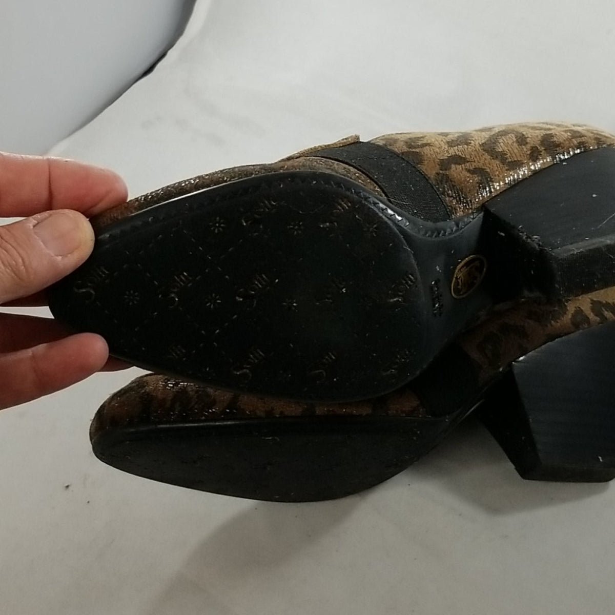 SOFFT leather Cheetah Animal print wedge stacked heel Size 6M PreOwned Comfort