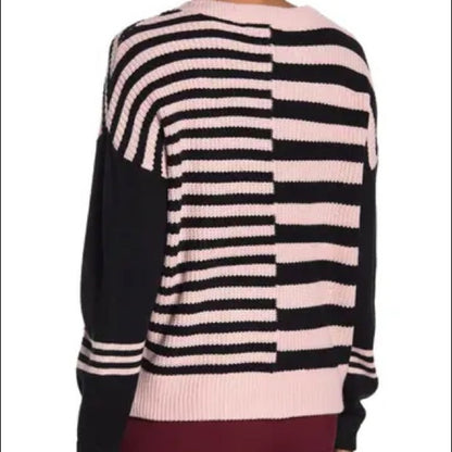 Catherine Malandrino NWT Black Pink Striped Colorblock Pullover Sweater Large