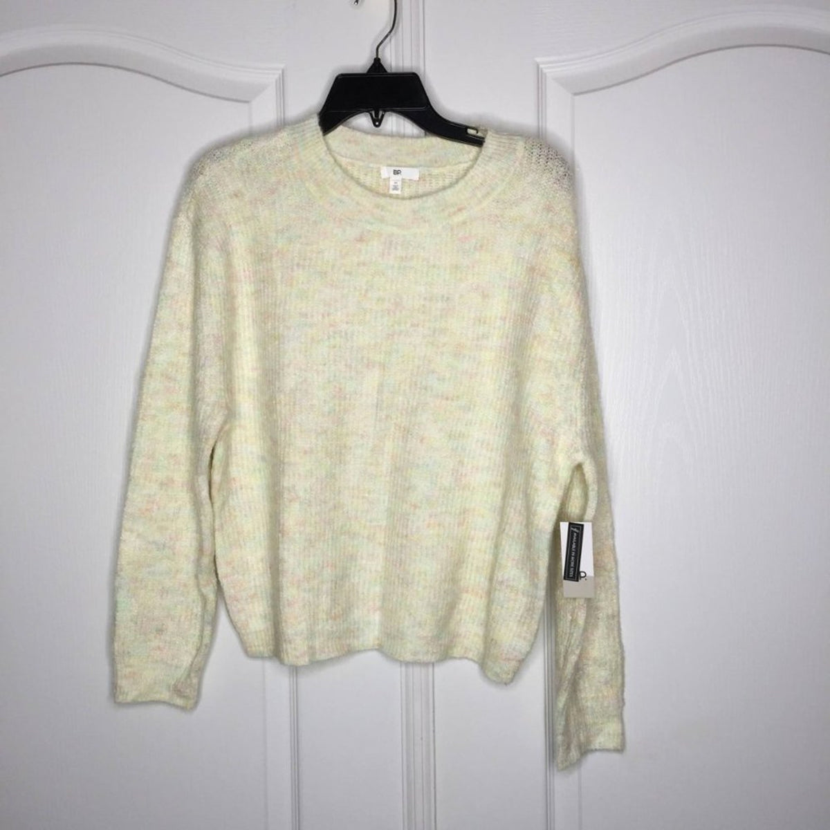 BP. Marl Pullover Drop-Shoulder Sweater Long Sleeve Crew Neck Ivory Medium