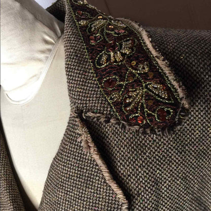 Parisian Raw edge jeweled blazer 16 Tan Bronze Vintage Collar Long Sleeve Casual