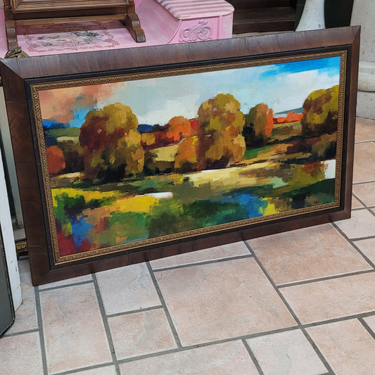 Vintage Landscape Impressionist Joro Petkov Painting 44" x 26" Autumn colors