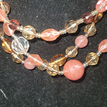 Vintage Costume Jewelry Fashion Icon BE DIFFERENT beaded 3 tier necklace Pink