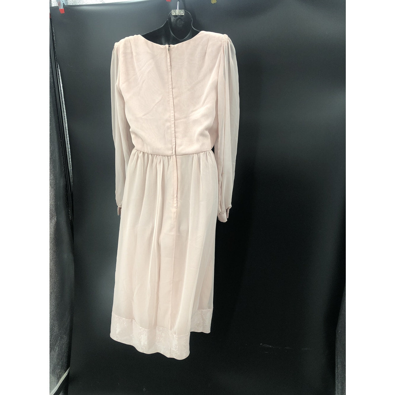 Miss Elliette Vintage 1990s Puff Sleeve Faux Wrap Pleated Dress Pink Medium