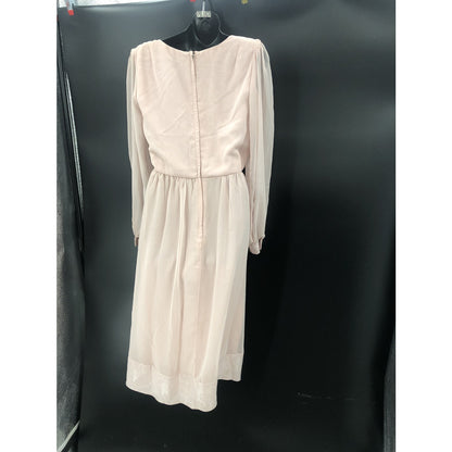 Miss Elliette Vintage 1990s Puff Sleeve Faux Wrap Pleated Dress Pink Medium