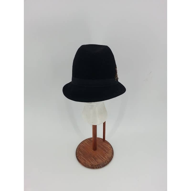 Vintage Wool  Black Brown wool cloche Hat Women's 30's style Pheasant Feathers