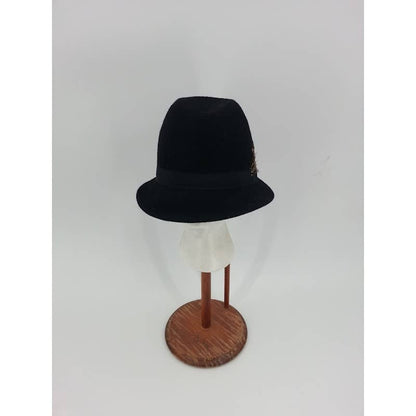 Vintage Wool  Black Brown wool cloche Hat Women's 30's style Pheasant Feathers