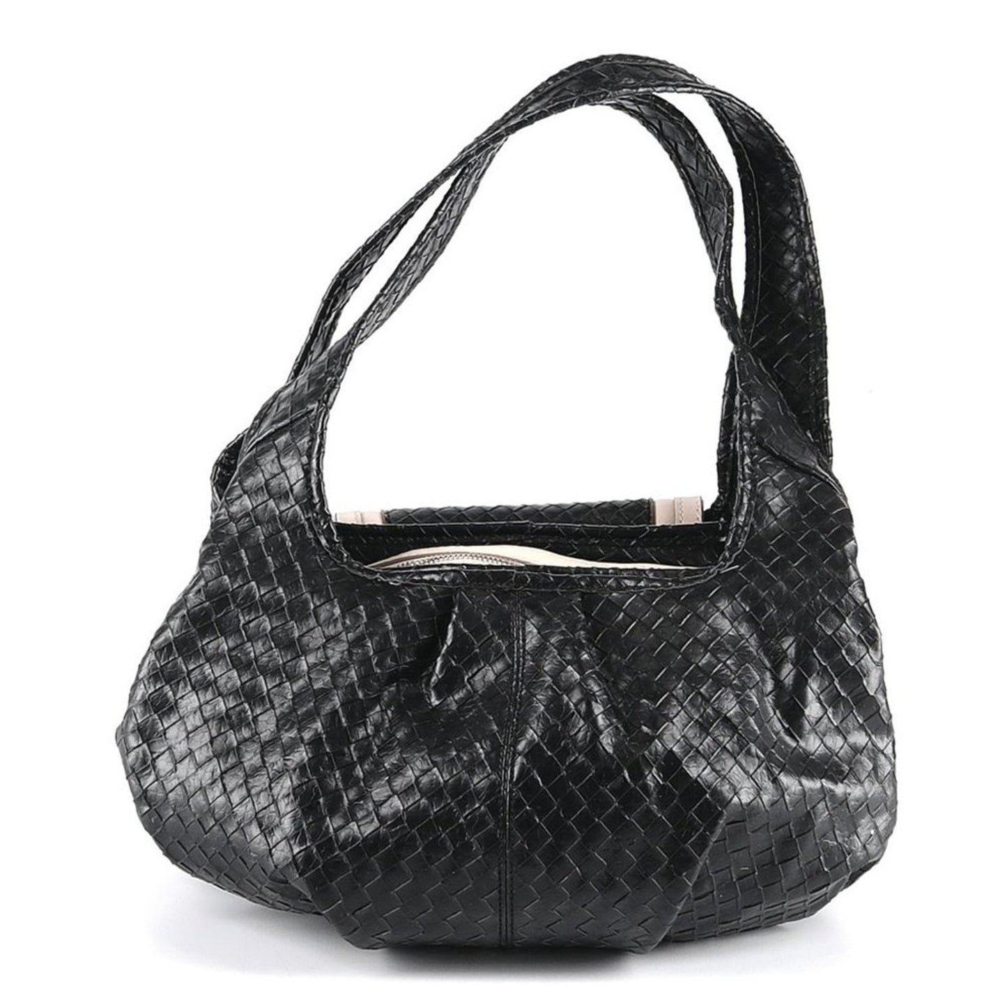 Simply Vera Vera Wang Shoulder Bag Black White basketweave pattern top handle