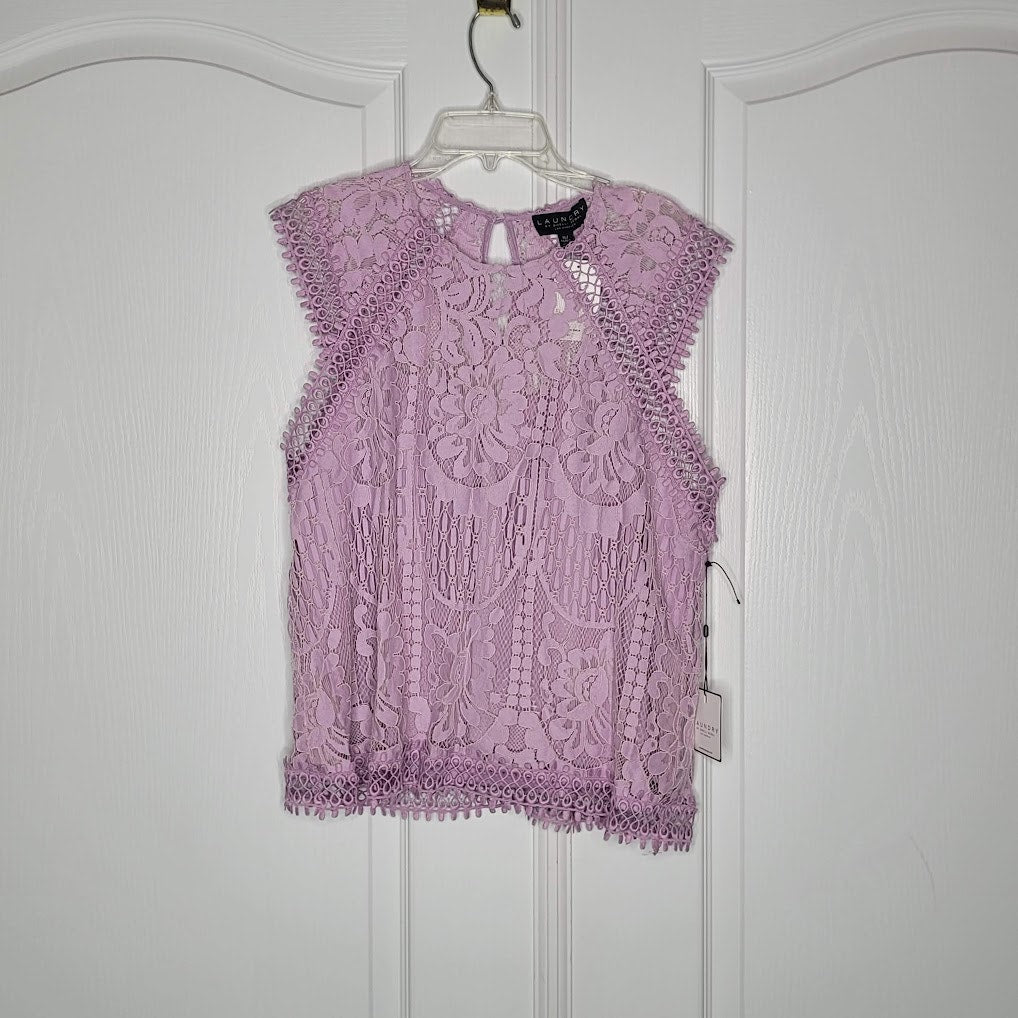 Laundry Shelli Segal Orchid Bouquet XL Purple Floral sleeveless Shirt Top Blouse