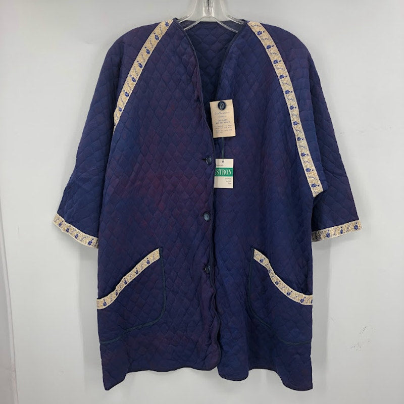 Vernon Vintage blue quilted robe shot long sleeve NOS faded floral detail