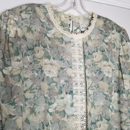 Jonathan Logan Vintage 2 Piece Set Top & Elastic Waist Pleated Skirt FLORAL 12