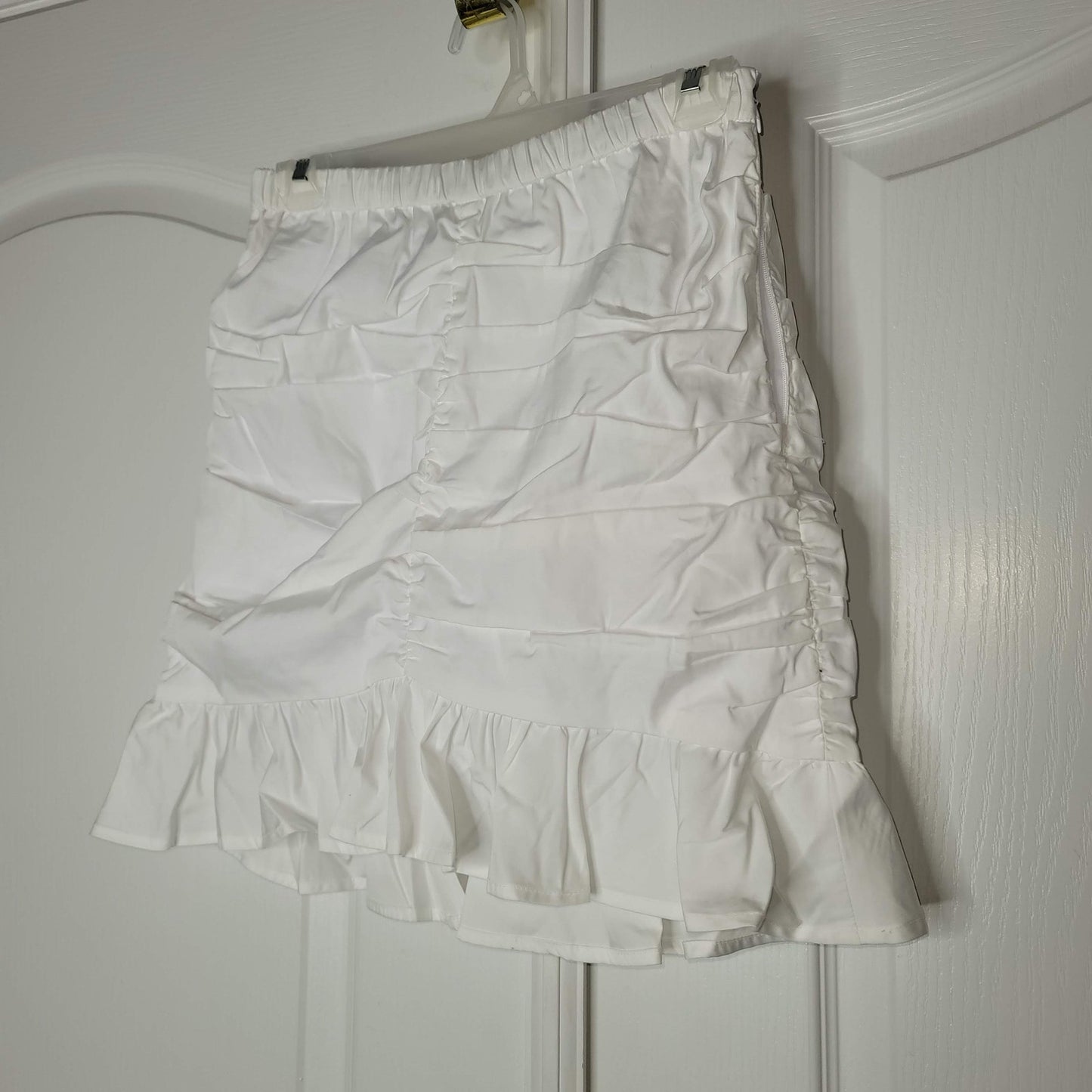 Open Edit Ruched Ruffle Hem Mini Skirt Elastic Waist White Size X-Small