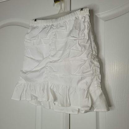 Open Edit Ruched Ruffle Hem Mini Skirt Elastic Waist White Size X-Small
