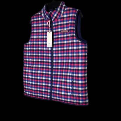 Vineyard Vines Vest Pink Blue  Full-Zip Plaid NEW Size 14 Large YOUTH child Girl