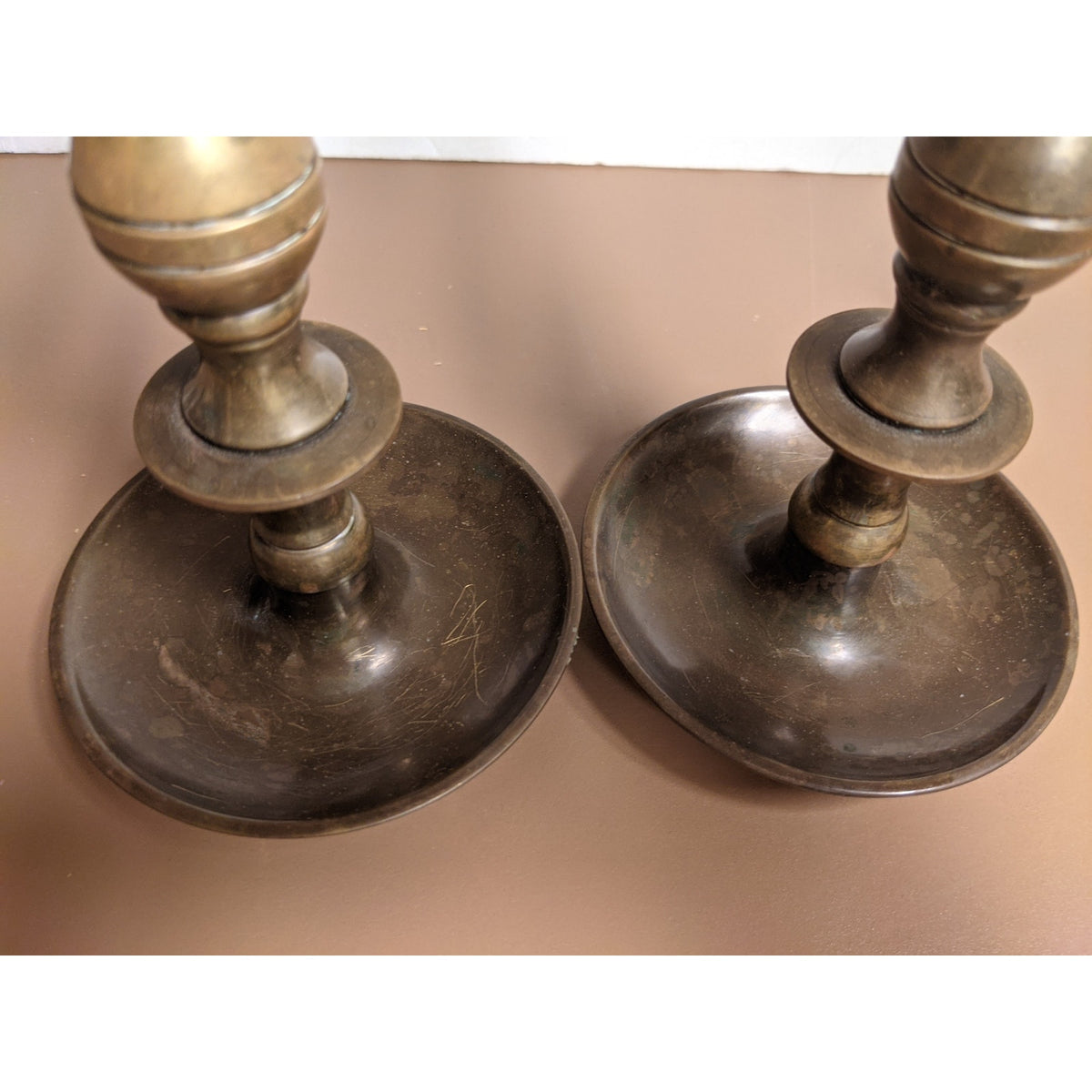 Brass candle stick pair 9" x 4" Heavy candleholder Solid Pillar tapered graduate