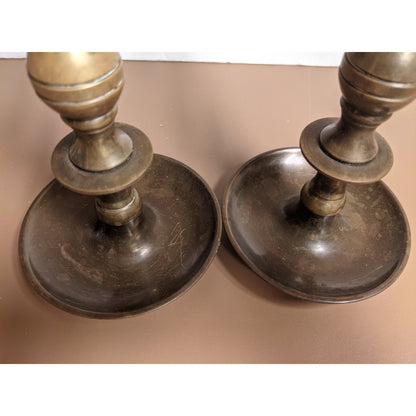 Brass candle stick pair 9" x 4" Heavy candleholder Solid Pillar tapered graduate