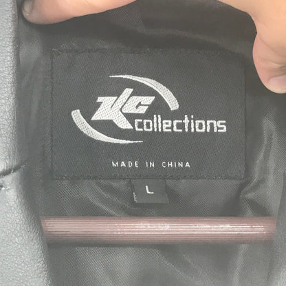 KC Collections Front 3 Button Black Leather Jacket Long Sleeves Black Large