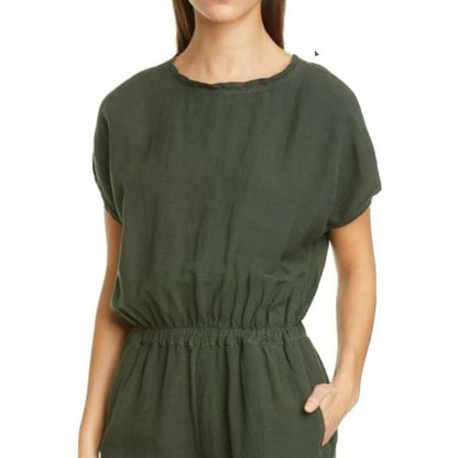 NWT NSF Clothing Isadora Jumpsuit LINEN blend Small Aviator Moss Green Batwings