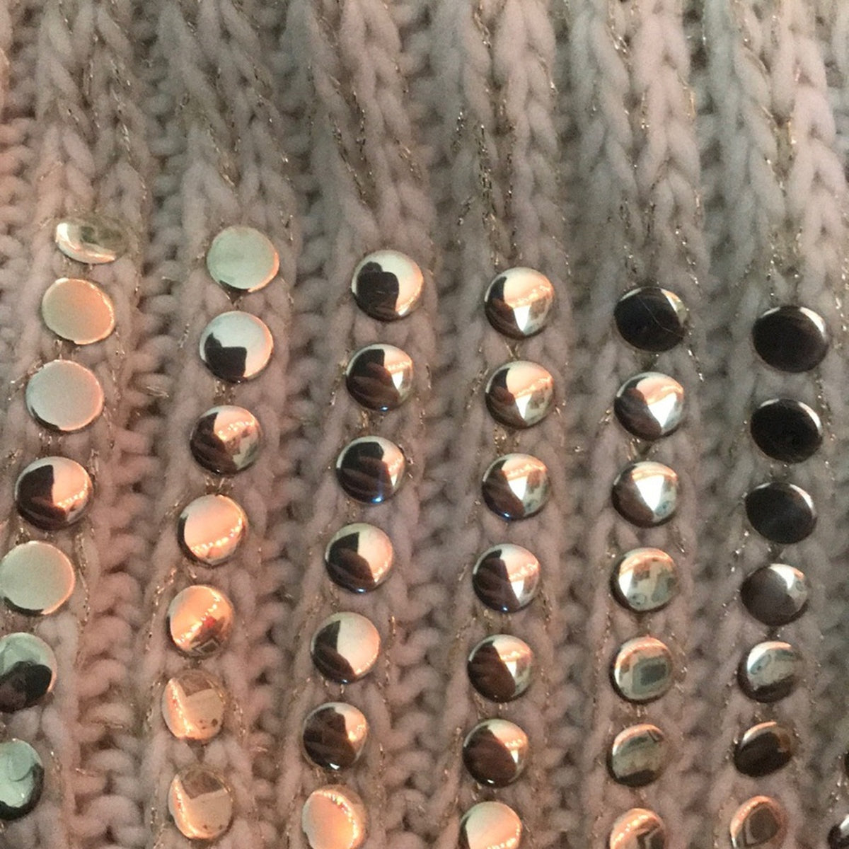 DKNY NEW Chunky Knit Scarf White Gold Metallic Stud Embellishment Winter Wrap