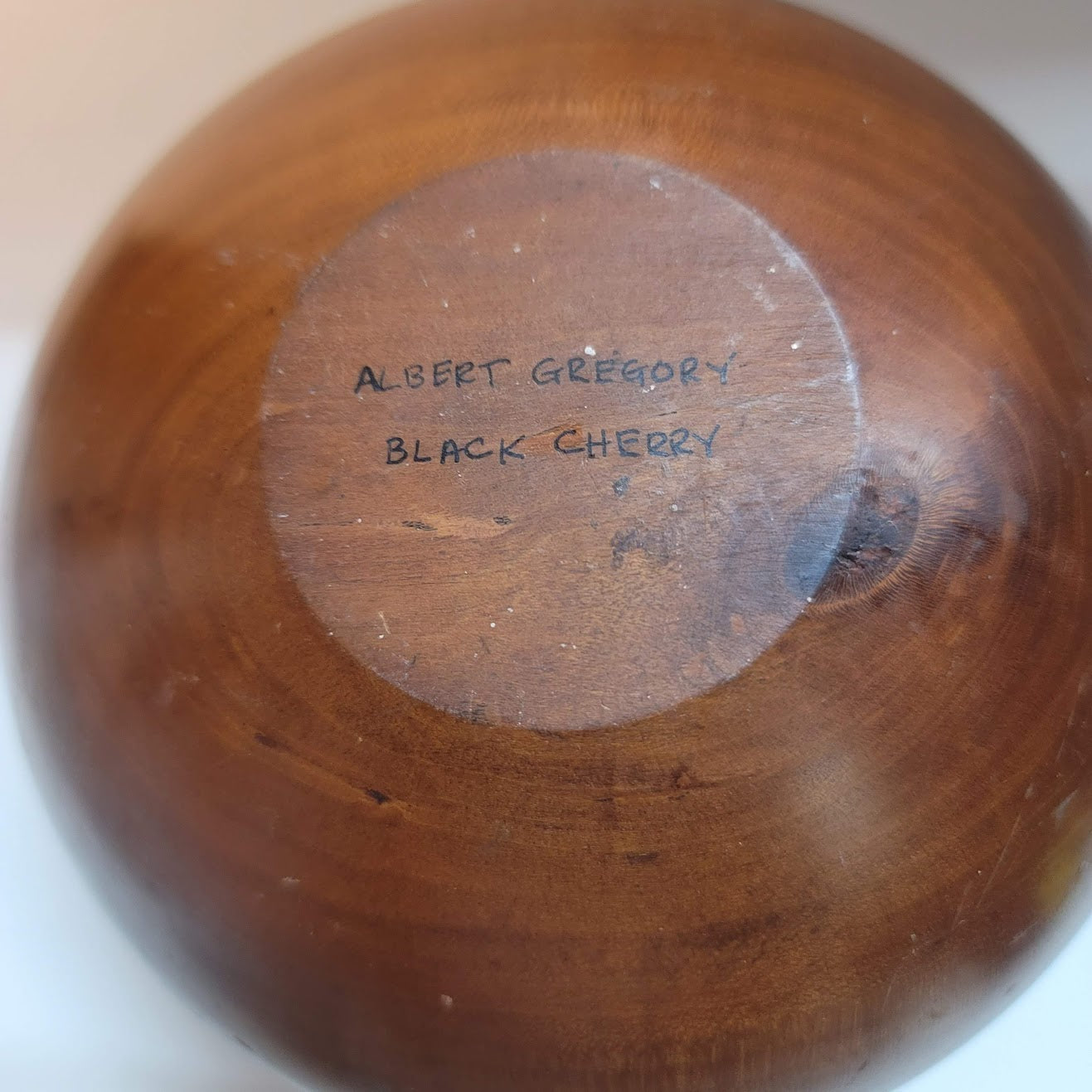 Vintage Hand turned wood vase round signed ALBERT GREGORY Black Cherry