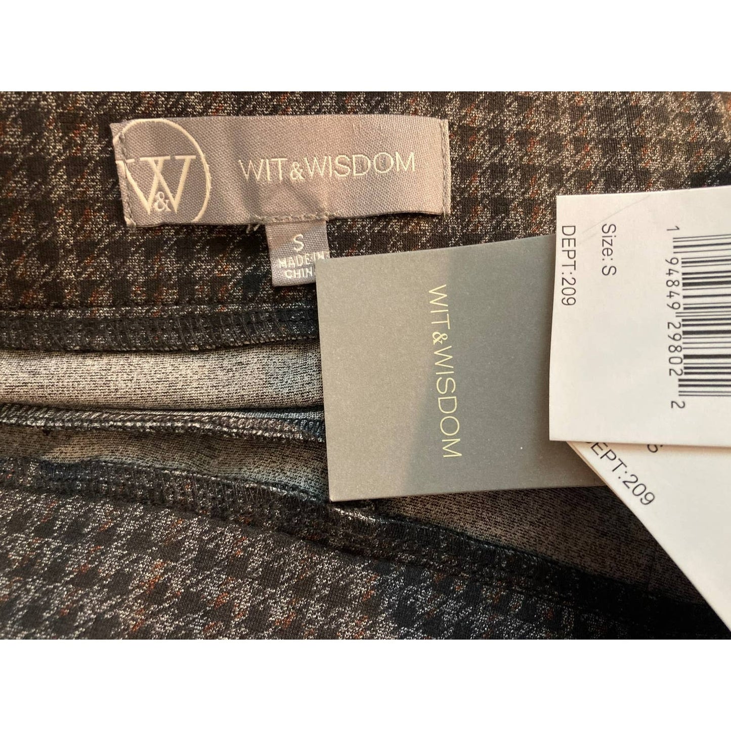 Wit & Wisdom Ankle Fitted Leggings with Pockets Sz Small Charcoal Gray Plaid NWT