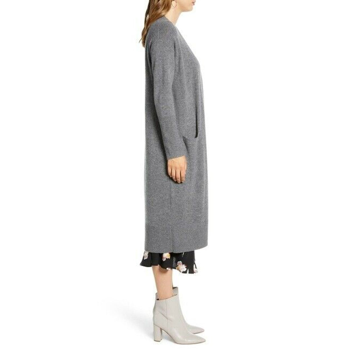 Halogen Wool & Cashmere Long Cardigan Long Sleeves Front Welt Pockets Small NWT