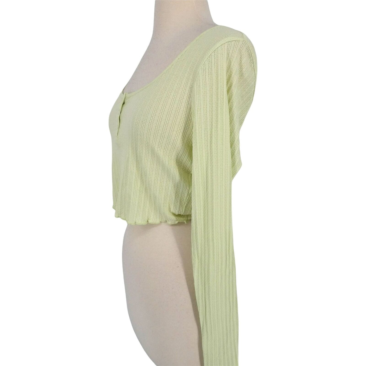 BP Green Limecream Medium NEW Crop Top Snap-front Henley Lettuce-Edge blouse