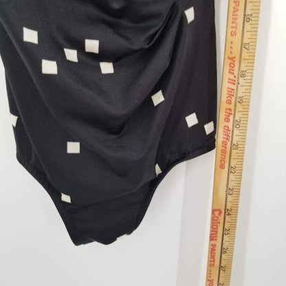 Vintage Maxine of Hollywood One Piece Swim Suit Black White Square Size 14 1960s