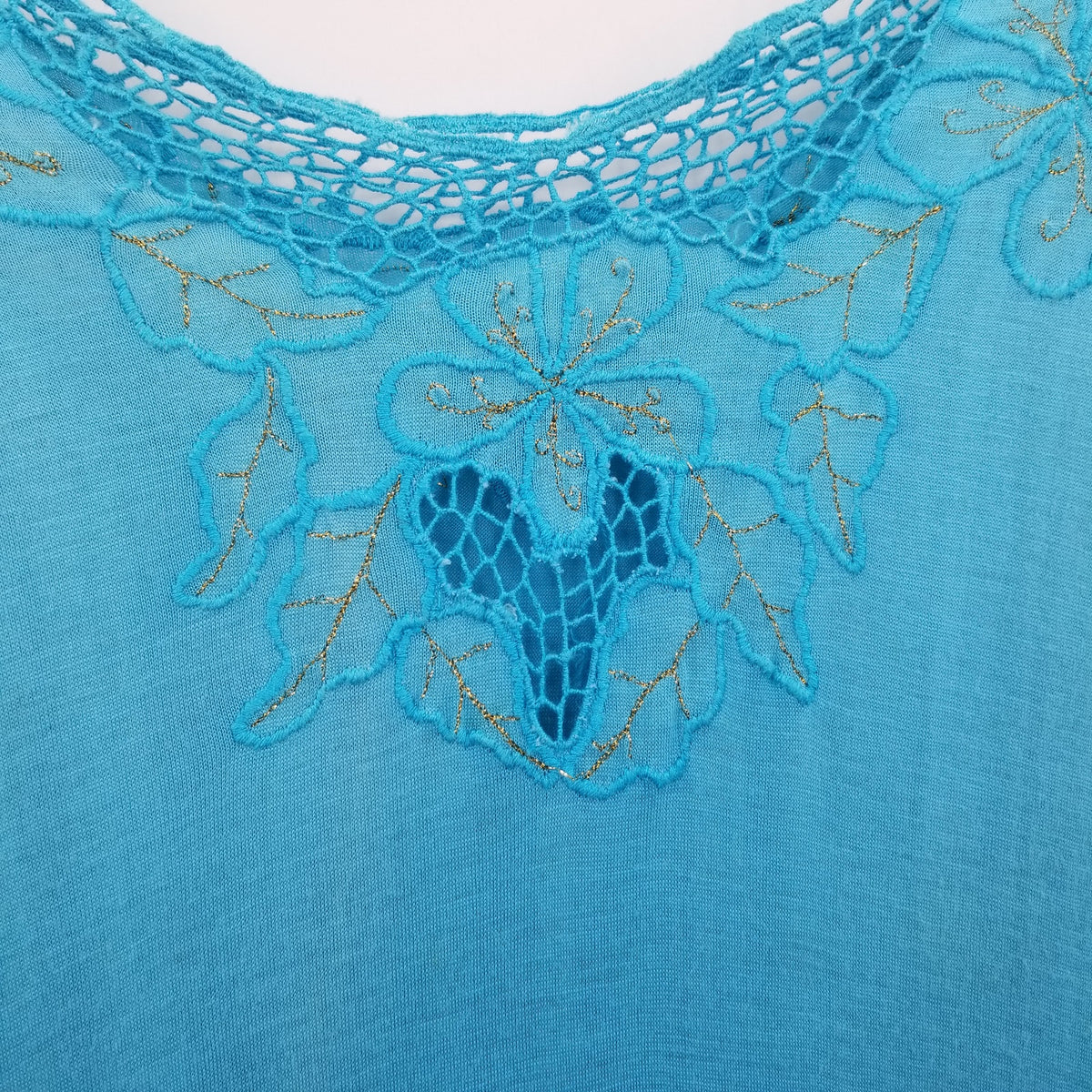 Vintage Blue Teal Coverup Dress Embroidery short sleeve 1980's Medium
