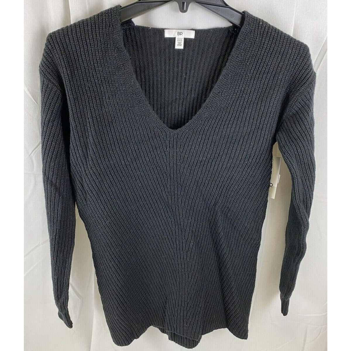 BP. V-Neck Rib Knit Long Sleeve Sweater Size XXS/2XS Black NWT