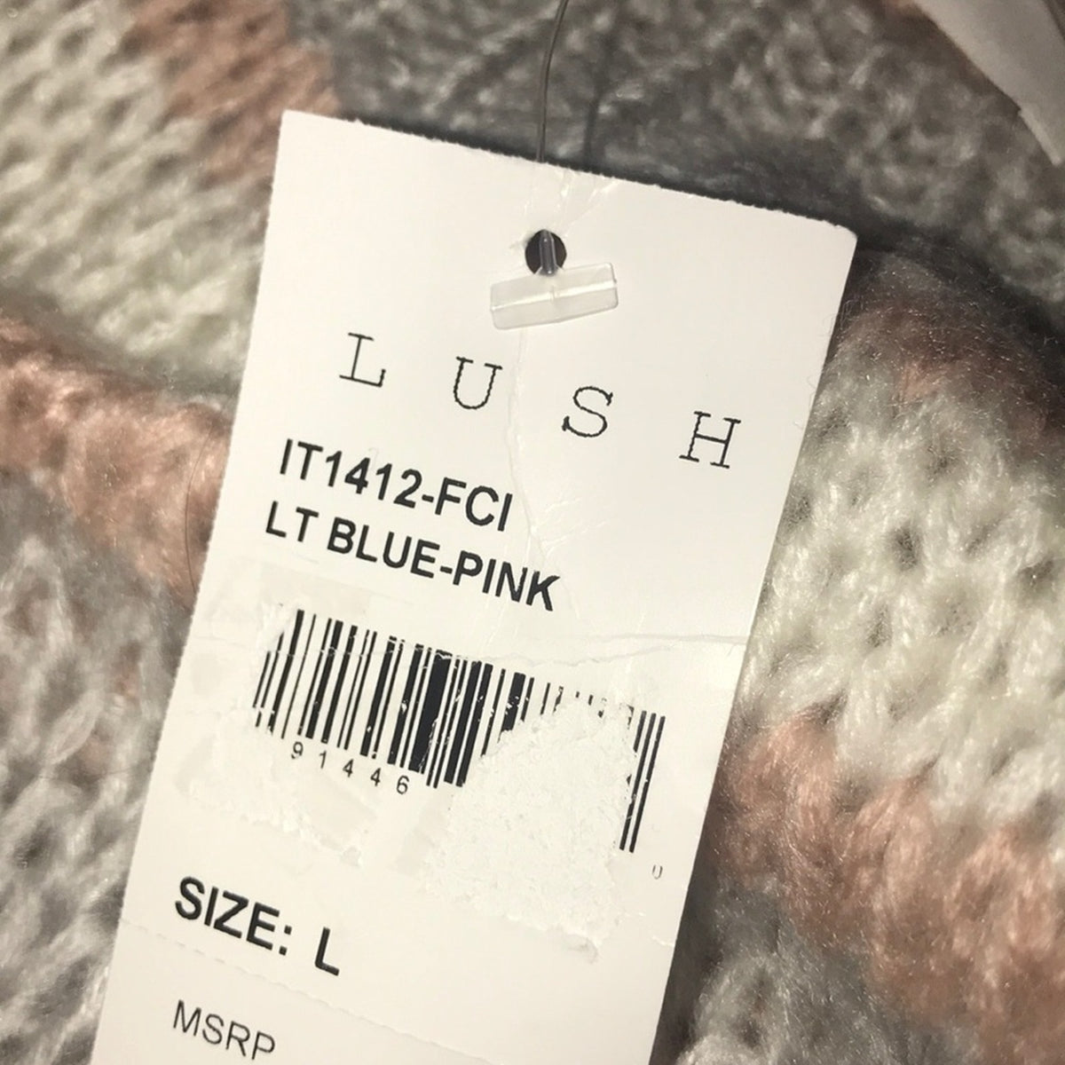 Lush NEW Blouson Sleeve Knit Sweater Size Large Striped Oversized gray pink