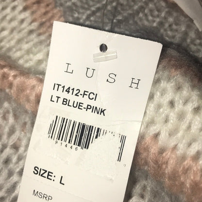 Lush NEW Blouson Sleeve Knit Sweater Size Large Striped Oversized gray pink