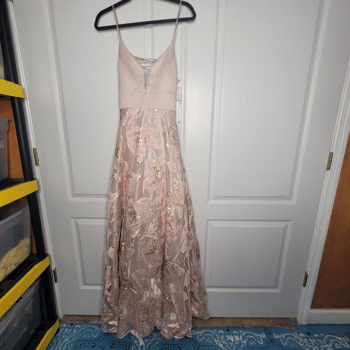 Sequin Hearts Size 7 Pink Women Spaghetti LaceUp Back BurnOut Organza Ball Gown