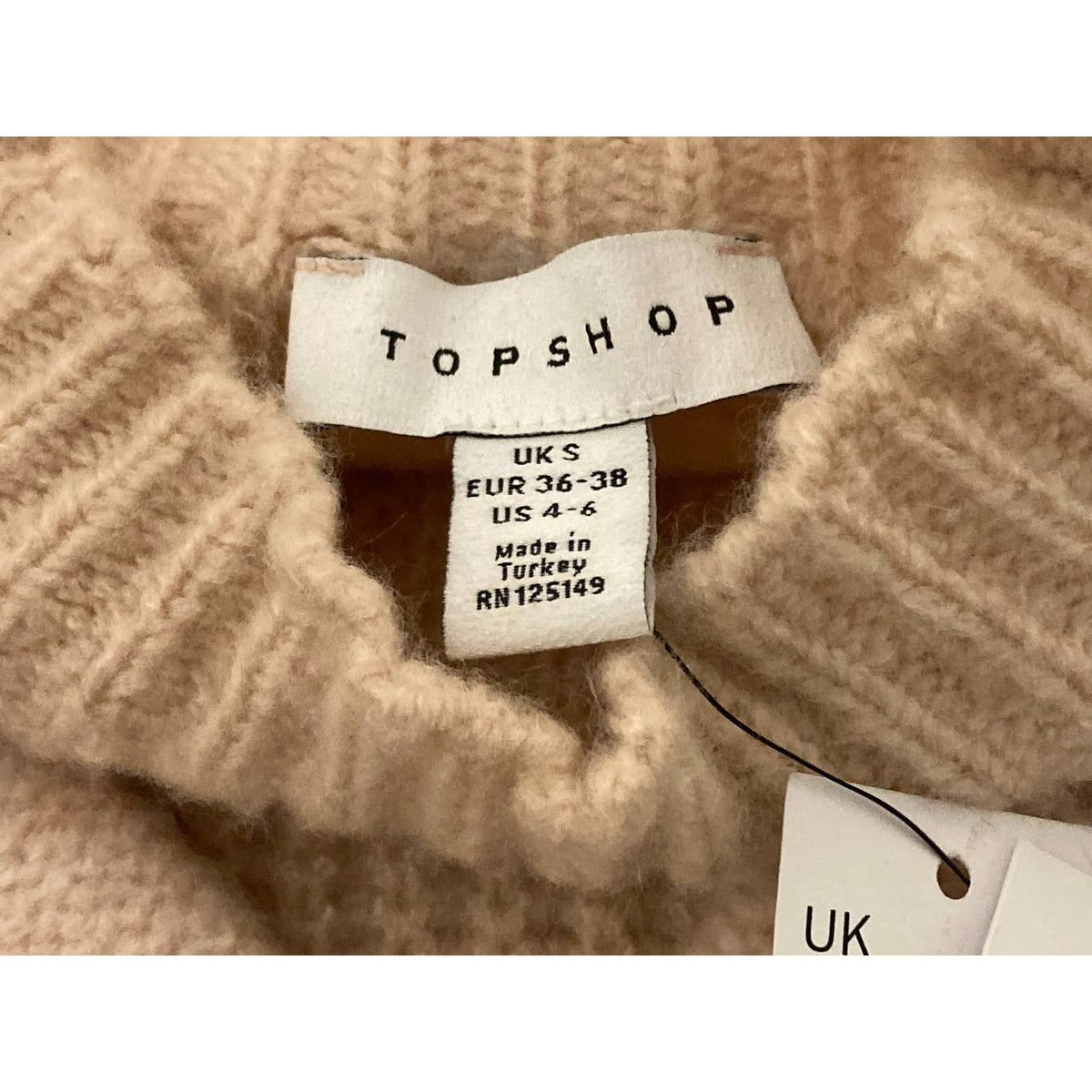 Topshop Womens Pullover Fuzzy Mock Knit Sweater Sz 4-6 Tan/Cream/Pink Stripe NWT