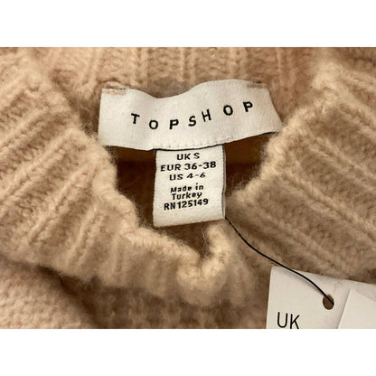Topshop Womens Pullover Fuzzy Mock Knit Sweater Sz 4-6 Tan/Cream/Pink Stripe NWT