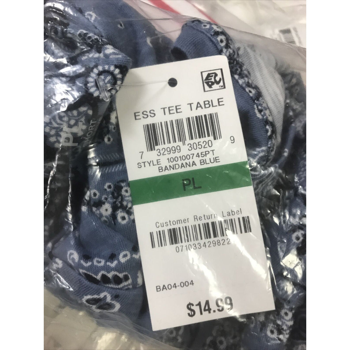 Style Co NWT Petite Cotton V-Neck Blouse Top Short Sleeve Bandana Blue Large
