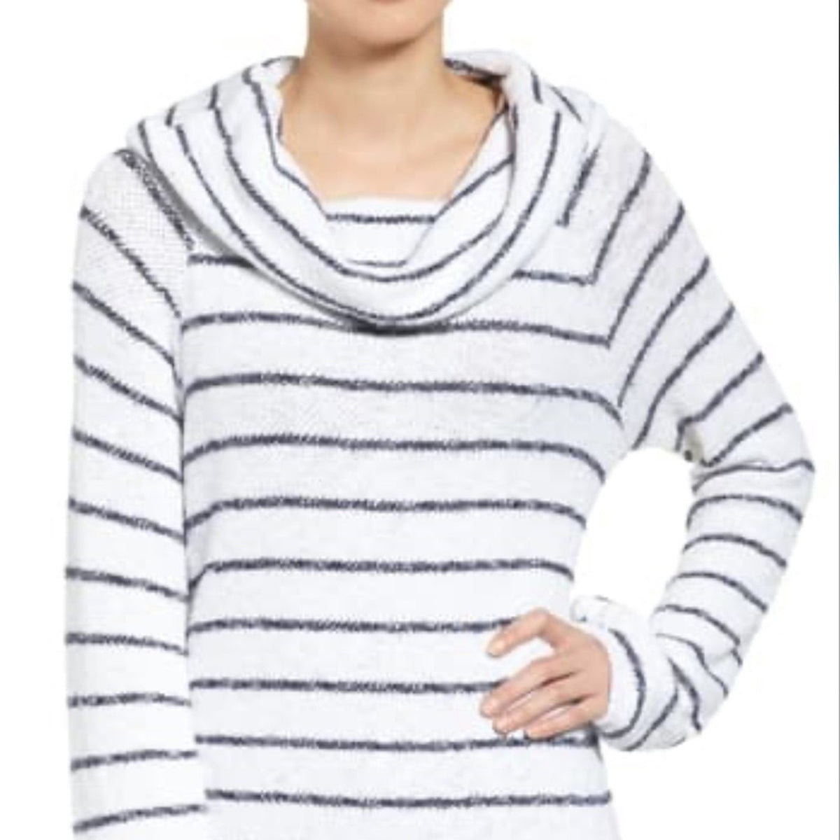 Caslon Convertible Off The Shoulder Pullover Small Cowl Neck Striped Sweater top