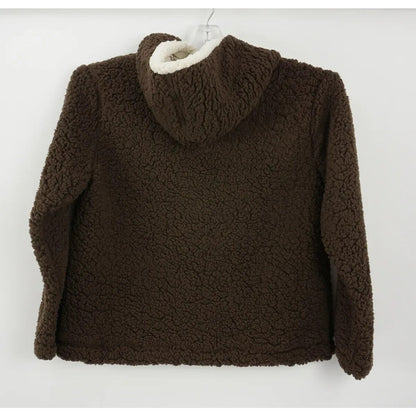 Forgotten Grace Faux Shearling Sherpa Pullover 1/4 Zip Hoodie Sz Large Brown NWT
