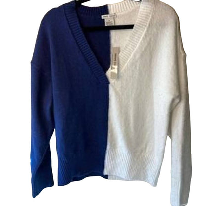 Sweet Romeo V-Neck Color Block Sweater Medium Navy/Winter White NEW Pullover