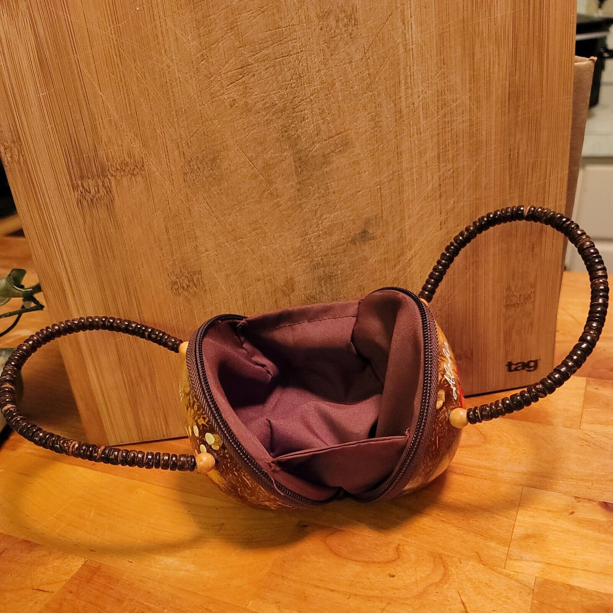 HAWAIIAN Coconut Shell Purse (Handmade) w/ Coconut Zipper Handbag Hawaii