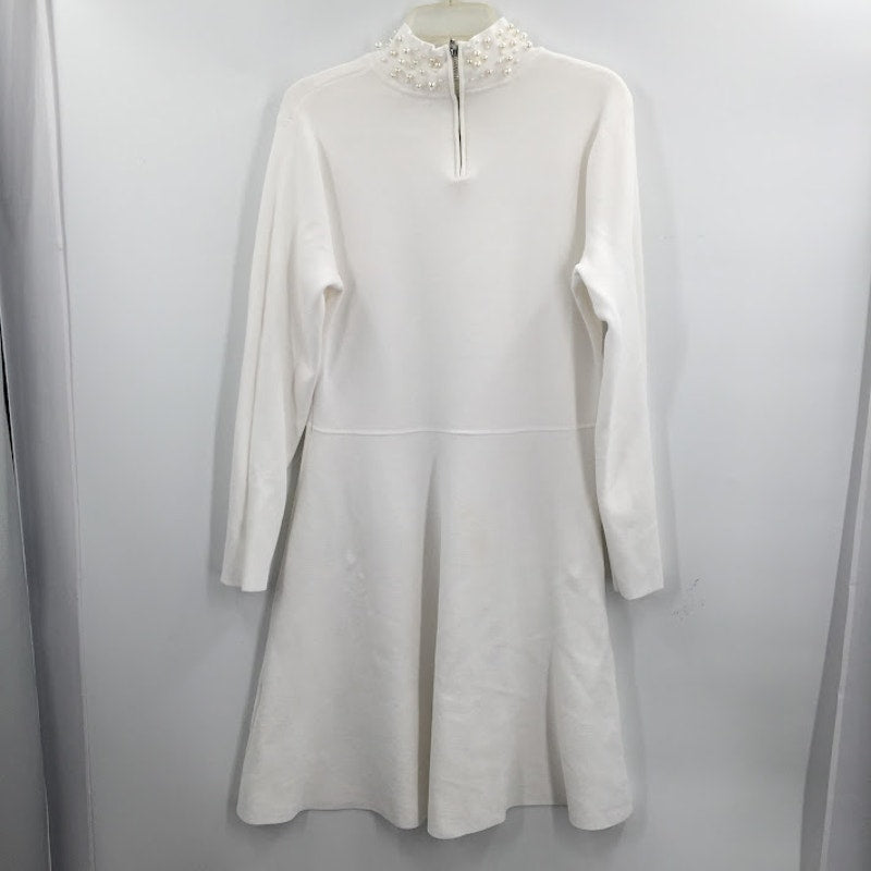 Eliza J. Pearl Trim Mock Neck Dress Ivory fit flare XXL long sleeve cocktail NEW