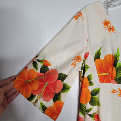 Ui Maikai Hawaiian Dress Maxi Cotton Vintage 1960's Orange Floral Wedding Medium